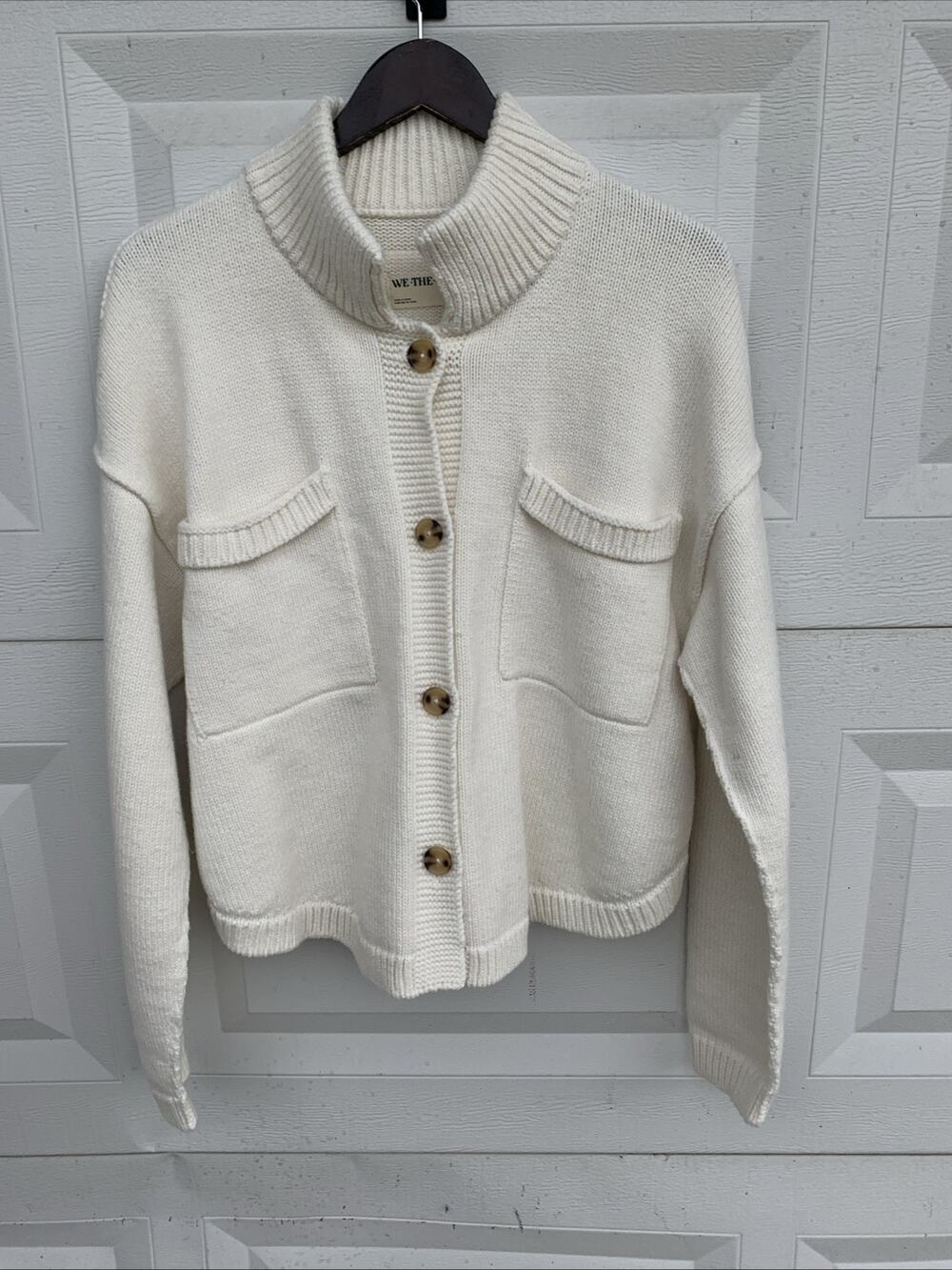 Free People White Cardigan Sweater Cotton Wool Sz M